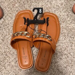 Time and Tru Women's Brown Sandals with Gold Accent